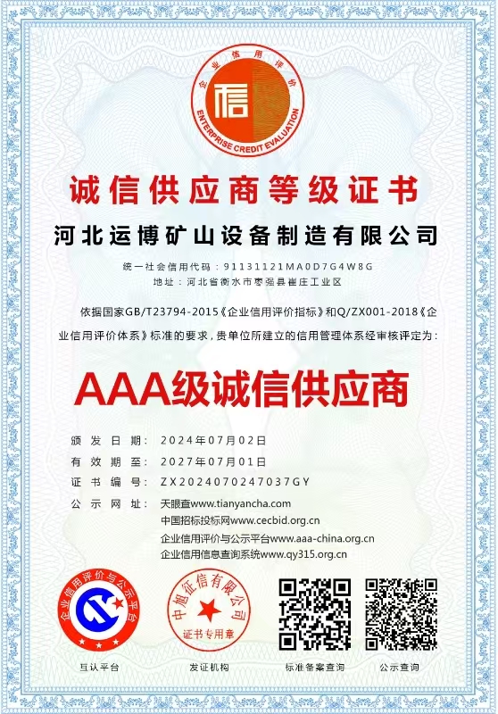 诚信供应商等级证书