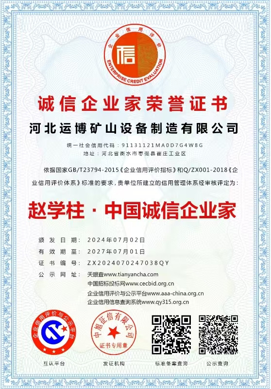 诚信企业家荣誉证书